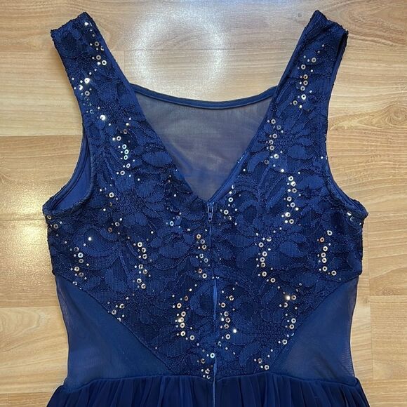 BCX Navy Blue Formal Dress Cut Out Mesh Accents Size 7 - Picture 7 of 11